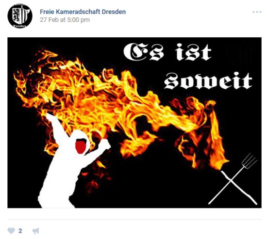 Unbenannt2_06.png Bei den Netzwerken VK und Facebook präsen­tieren sich die Freie Kamerad­schaft und die Freien Aktivisten martia­lisch, drohen unver­holen mit Gewalt. (Screen­shots: VK.com/Facebook.com)