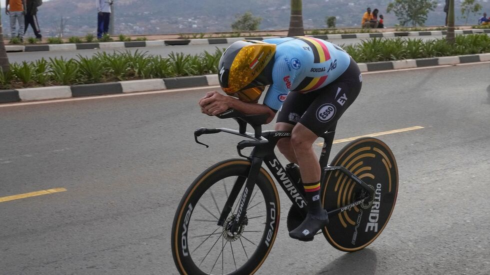 Der Belgier Remco Evenepoel beim Einzelzeitfahren der WM in Ruanda. 