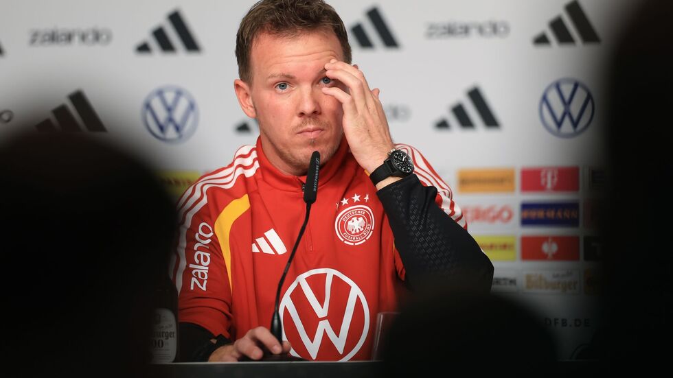 Julian Nagelsmann spricht bei der Pressekonferenz vor dem Slowakei-Spiel. Julian Nagelsmann spricht bei der Pressekonferenz vor dem Slowakei-Spiel.