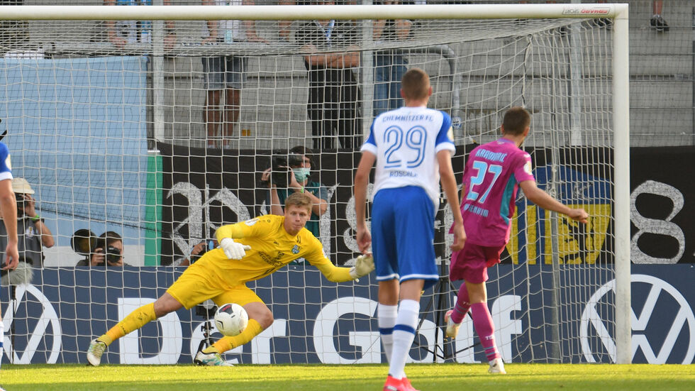 André Kramaric trifft für den Bundesligisten gegen CFC-Keeper Jakub Jakubov vom Punkt André Kramaric trifft für den Bundesligisten gegen CFC-Keeper Jakub Jakubov vom Punkt