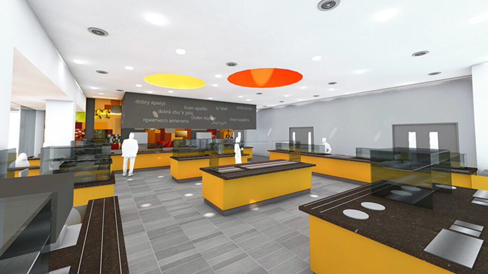 So soll die Essensausgabe letztlich aussehen. (Foto: Bauplanung Plauen GmbH / Studentenwerk Chemnitz-Zwickau So soll die Essensausgabe letztlich aussehen. (Foto: Bauplanung Plauen GmbH / Studentenwerk Chemnitz-Zwickau